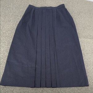BBI Skirt Wm 12 Vintage Wool Pleated Midi Navy Blue Pinstripe Classic 80s